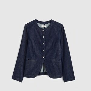 Madewell Dark Blue Collarless Jean Jacket